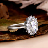 AURELIANA Comfort Fit Smooth Band Oval Moissanite Halo Engagement Ring